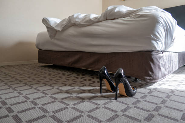 black shiny high heels in the bed room (Tokyo,Japan)
