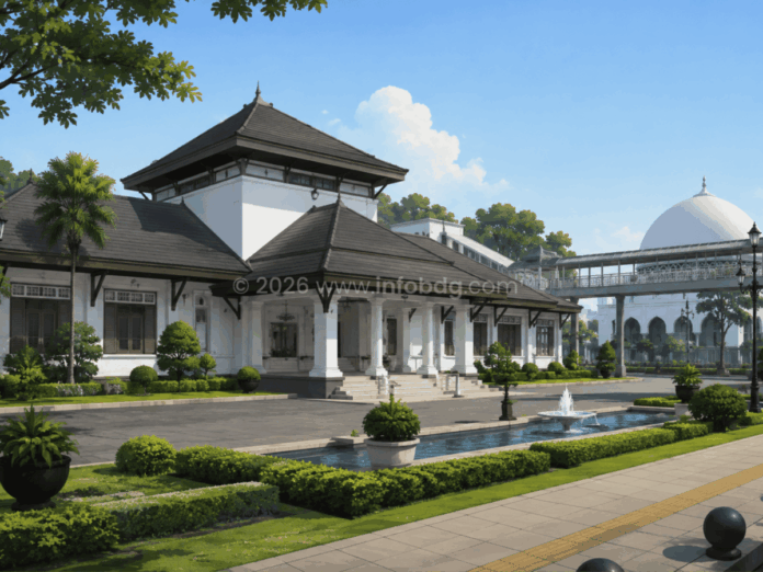 ilustrasi pendopo kota bandung terintegrasi dengan alun alun